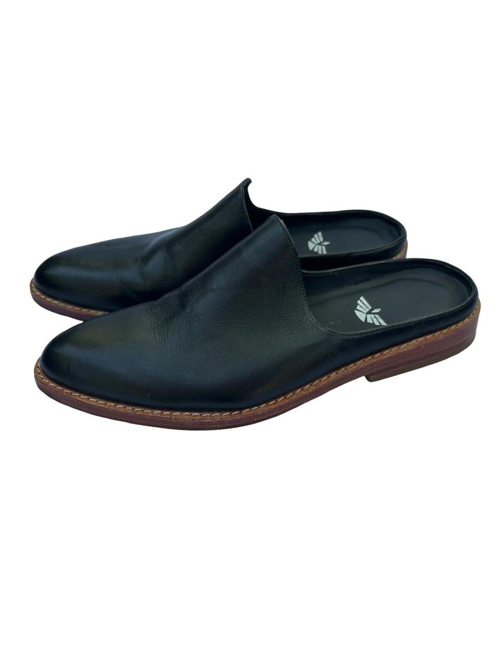 Black Leather Pointed Toe Mule Flats Made in Peru Vero Cuero Womens 37
